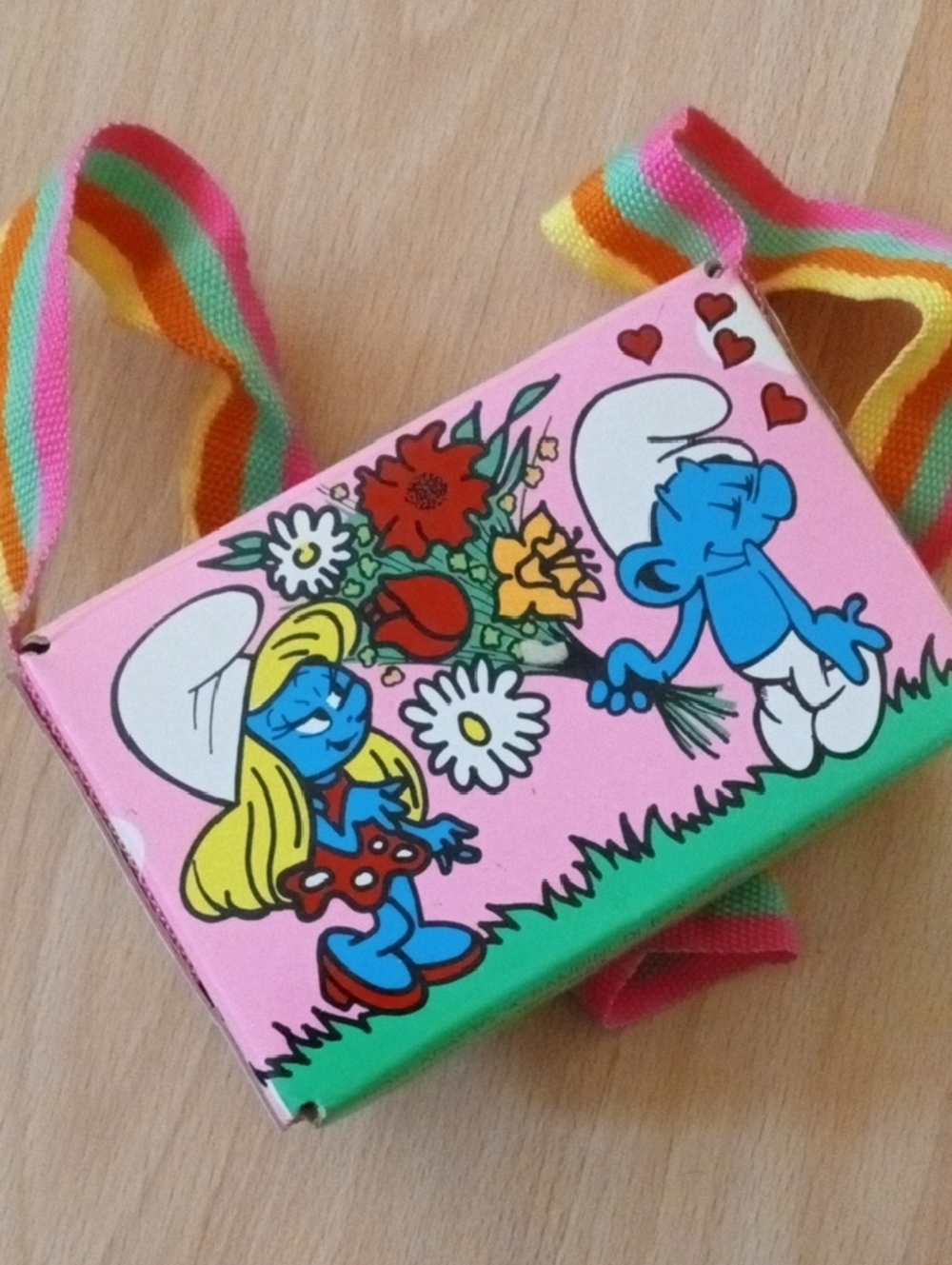 1983 VINTAGE RARE Smurf Kids Pink Crossbody Purse with Rainbow Strap - Picture 5 of 8